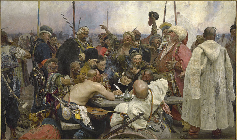 Reply of the Zaporozhian Cossacks to the Ottoman Sultan, 1676 CE (Ilya Repin) (1844-1930) State Russian Museum, St Petersburg